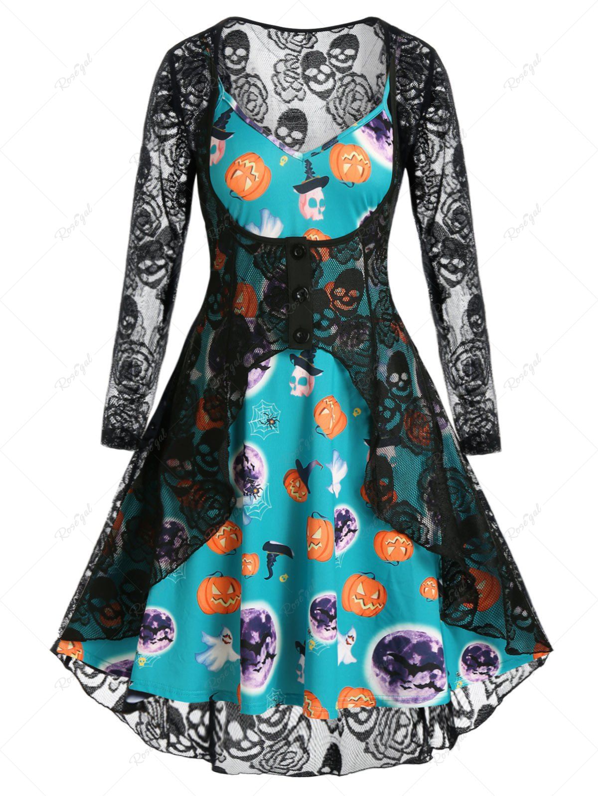 Buy Plus Size Halloween Pumpkin Bat Dress and Lace Sheer Cardigan Set  