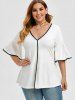 Plus Size Contrast Trim Bell Sleeve Blouse -  