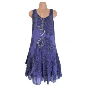 

Scoop Neck Printed Layered Trapeze Dress, Deep blue