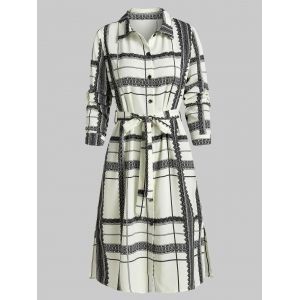 

Plaid Print Side Slit Shirt Dress, Warm white