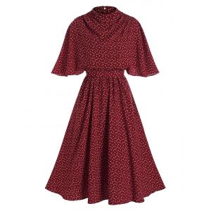 

Heart Print Belted Butterfly Sleeve Dress, Red wine