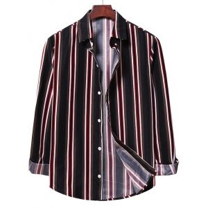 

Casual Vertical Stripe Button Up Shirt, White