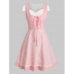 

Lace Up Layered Lace Two Piece A Line Dress, Light pink