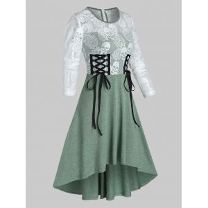 

Halloween Skull Lace Insert High Low Lace-up Dress, Sea green