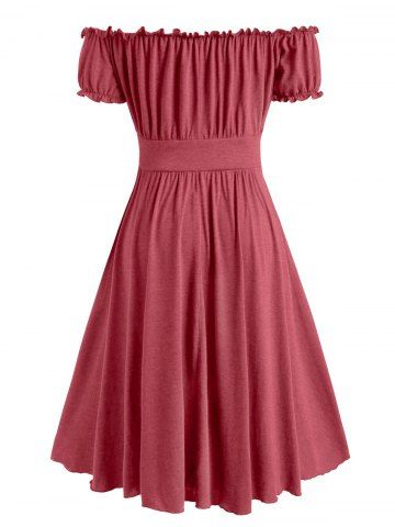 

Plus Size Off The Shoulder Lace Guipure High Low Dress, Deep red