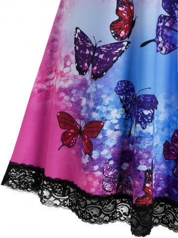 

Plus Size Butterfly Tie Dye Keyhole Lace Panel Tank Dress, Light purple