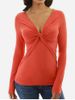 Plunge Twist Ruched Long Sleeve Top -  