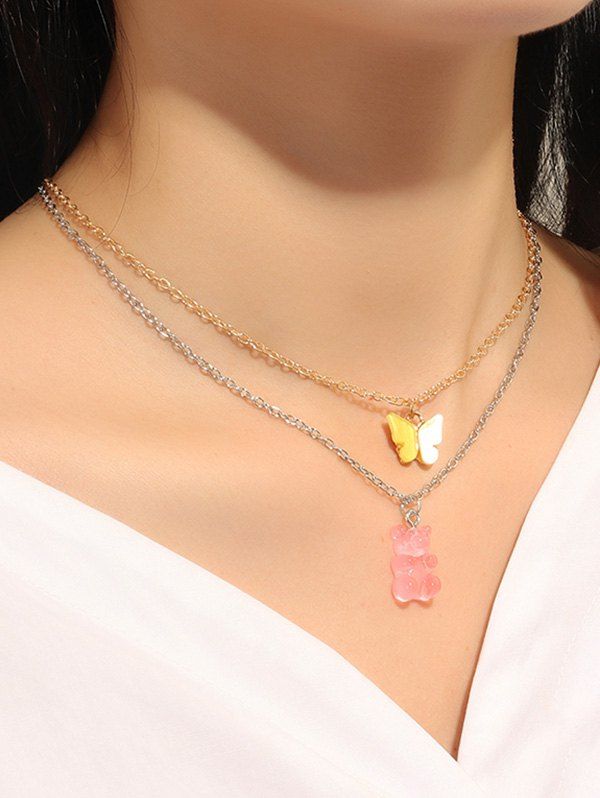 

Bear Butterfly Pendant Chain Necklaces Set, Multi-a