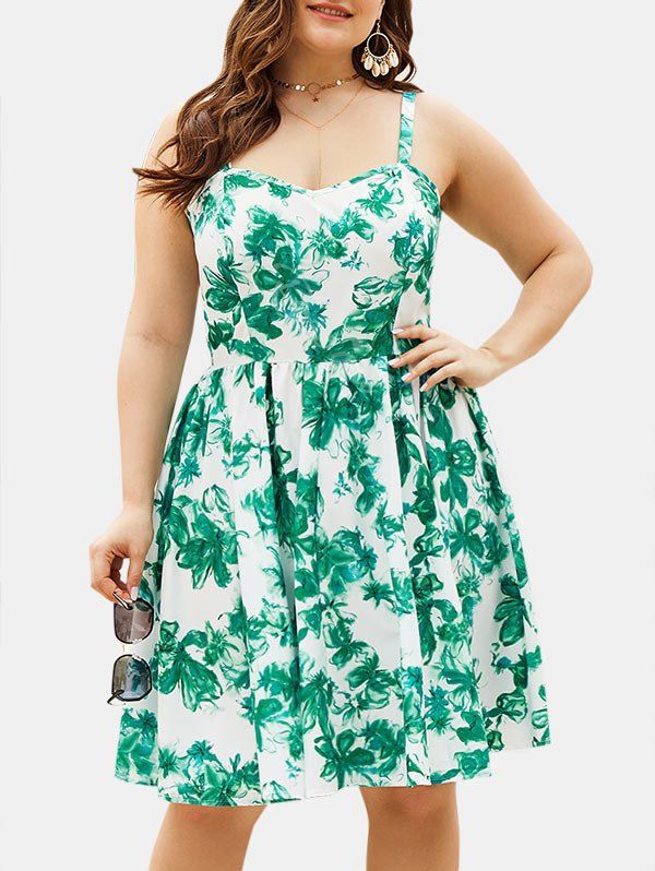 

Plus Size Floral Smock Dress, Deep green