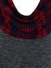 Plus Size Plaid Hooded Cowl Front Overlap Knitted Sweater -  