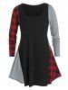 Plus Size Plaid Contrast Curved Hem Tee with A Scarf -  