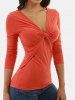 Plunge Twist Ruched Long Sleeve Top -  