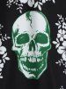 T-shirt d'Halloween Fleuri Crâne Imprimée Grande Taille - Vert profond L