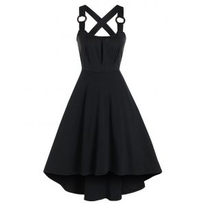 

Mesh Insert O-ring Sleeveless Marled Midi Dress, Black