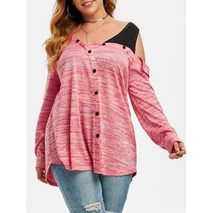 

Plus Size Cold Shoulder Space Dye Curved Hem Tunic Tee, Bean red