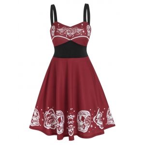 

Floral Skull Print Gothic Mini Cami Dress, White