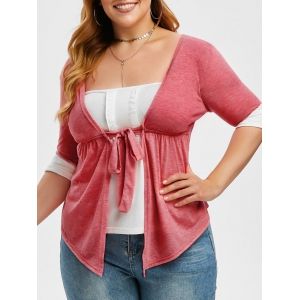 

Plus Size Ruffle Two Tone Tunic T-shirt, Red