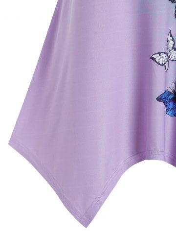

Plus Size Butterfly Print Handkerchief Tunic Tank Top, Light purple