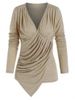 Long Sleeve Ruched Asymmetrical Heathered T-shirt -  
