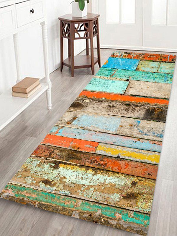 

Colored Wooden Plank Printed Floor Mat, Multi