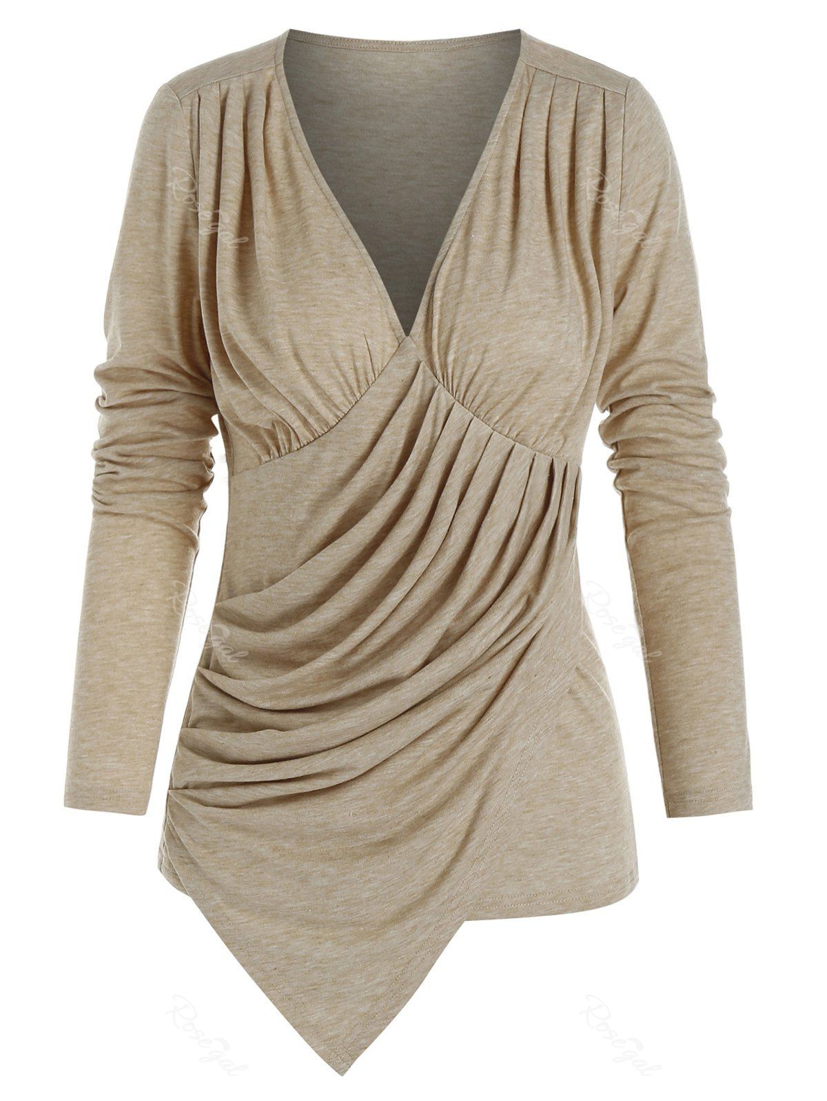 Long Sleeve Ruched Asymmetrical Heathered T-shirt