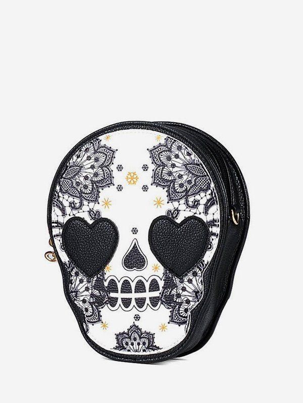 

Skull Print Small Leather Crossbody Bag, Black