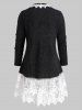 Open Front Ribbed Lace Mesh Panel Plus Size Cardigan -  