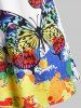 Plus Size Rainbow Color Butterfly Print Cold Shoulder T Shirt -  