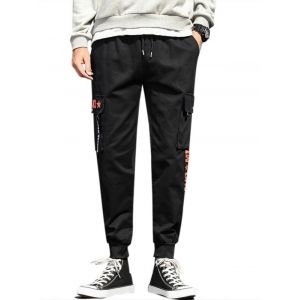 

Letter Ribbon Beam Feet Cargo Pants, Black