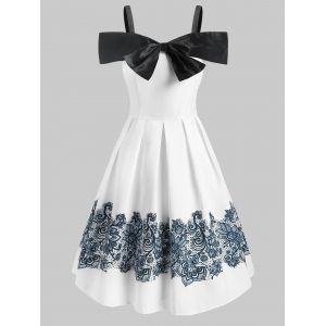 

Bowknot Open Shoulder Foldover Dress, White