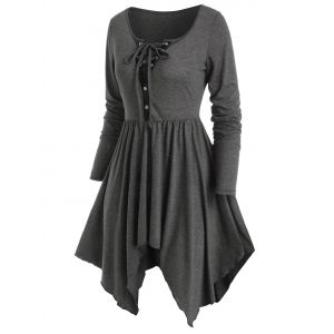 

Long Sleeve Lace Up Handkerchief T-shirt, Gray