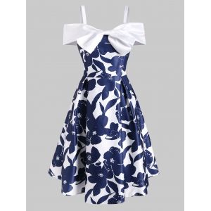 

Foldover Bowknot Cold Shoulder Dress, Deep blue