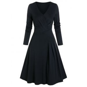 

Pleated Wrap Fit And Flare Dress, Black