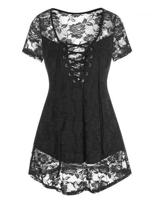 Lace-up Flower Lace Top
