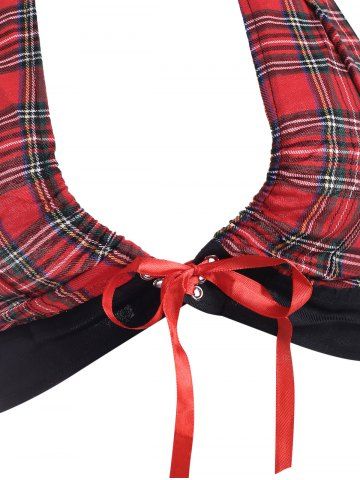 

Tie Back Tartan Plaid Lace Up Plus Size Lingerie Set, Red