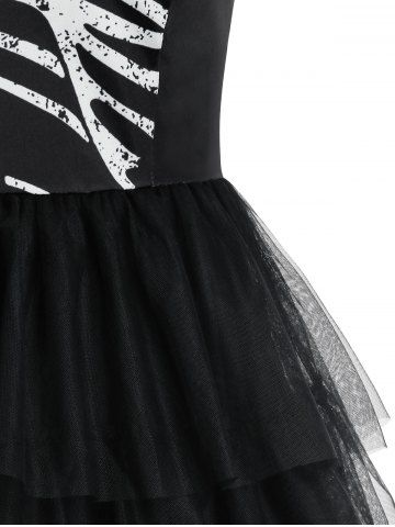 

Plus Size Halloween Skeleton Print Tulle Gothic Cami Dress, Black