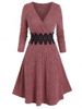Ribbed Applique A Line Wrap Knitted Dress -  