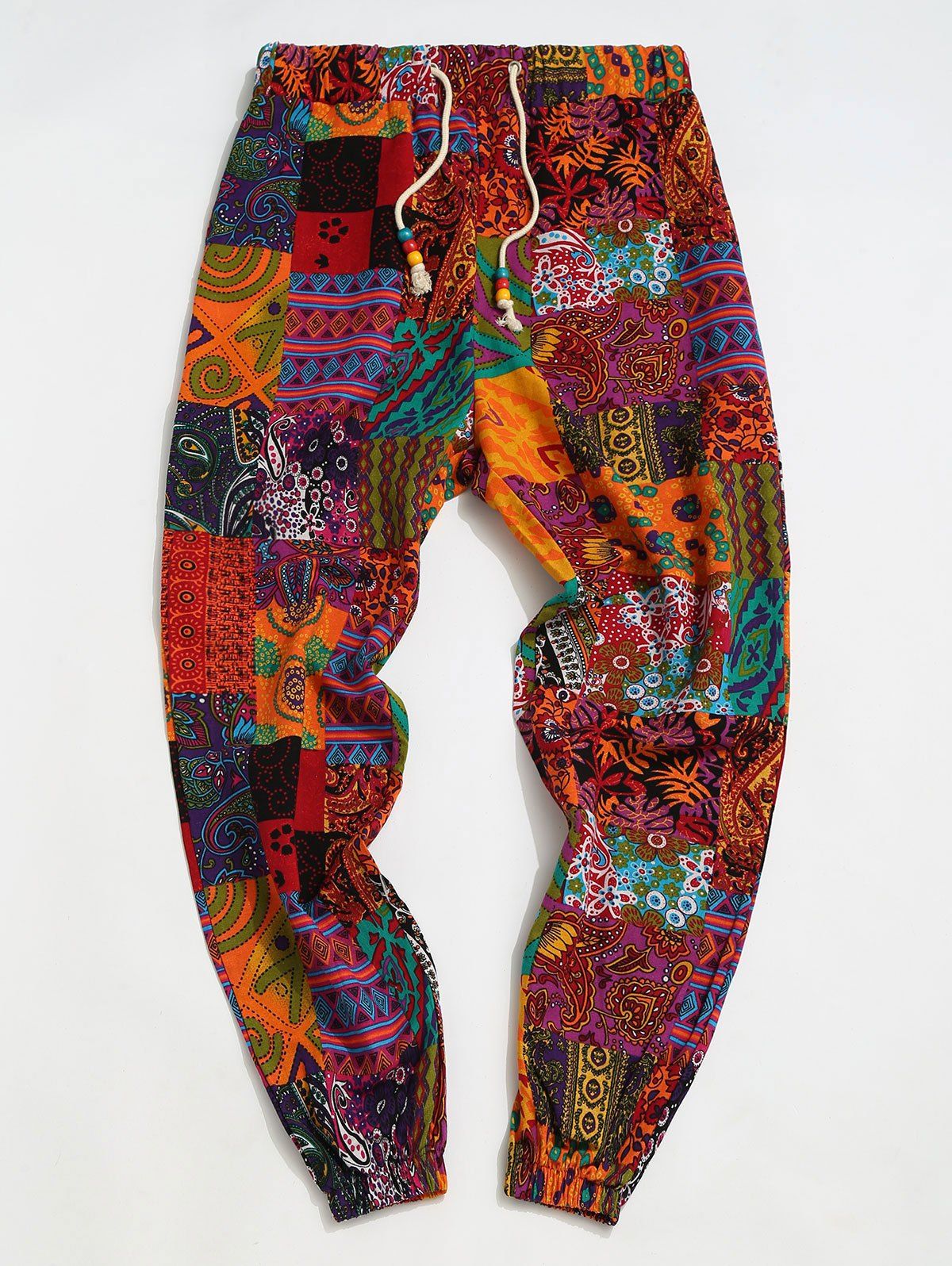

Drawstring Bohemian Patchwork Print Pants, Multi