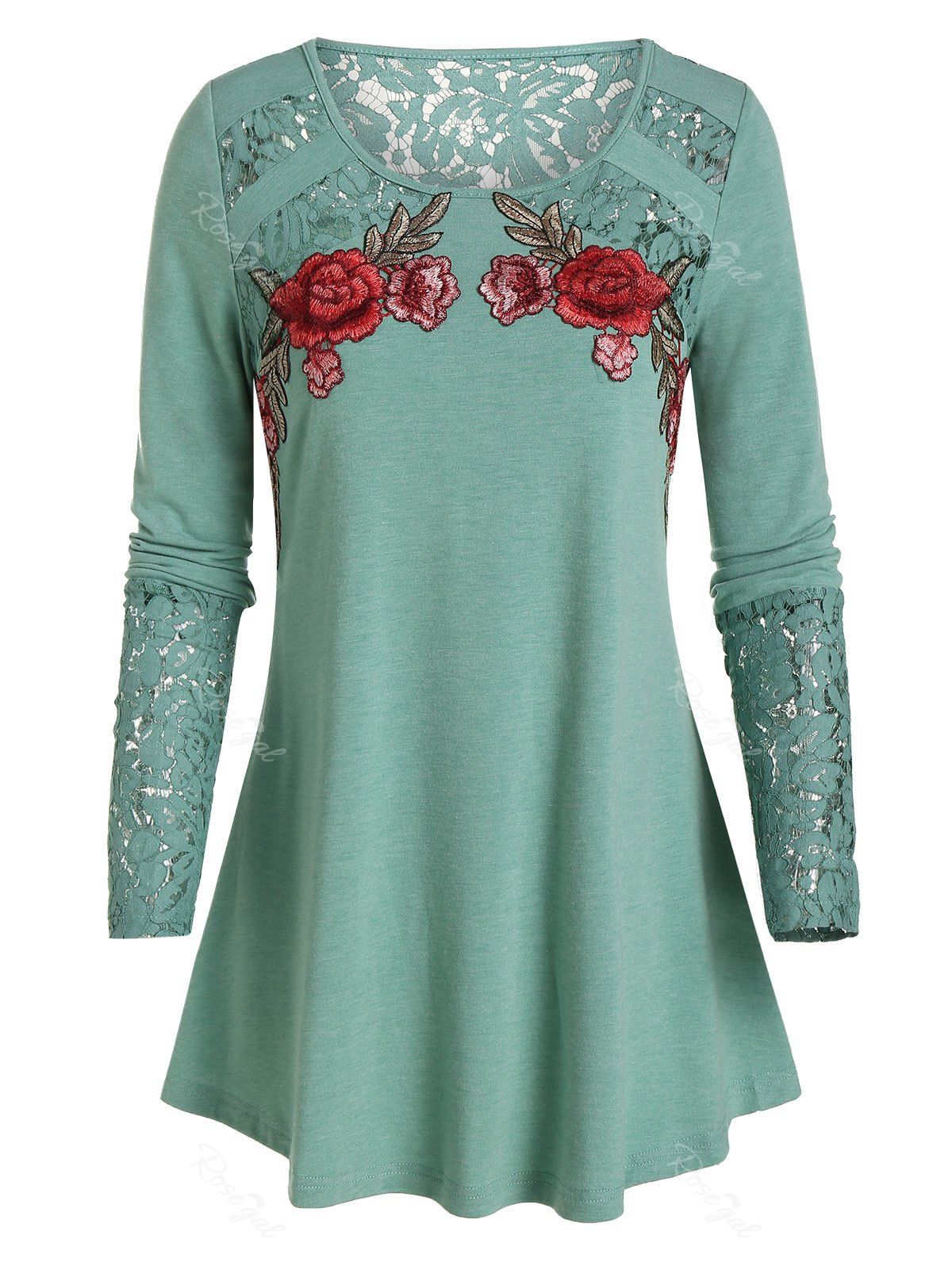 Best Lace Panel Flower Embroidery T-shirt  