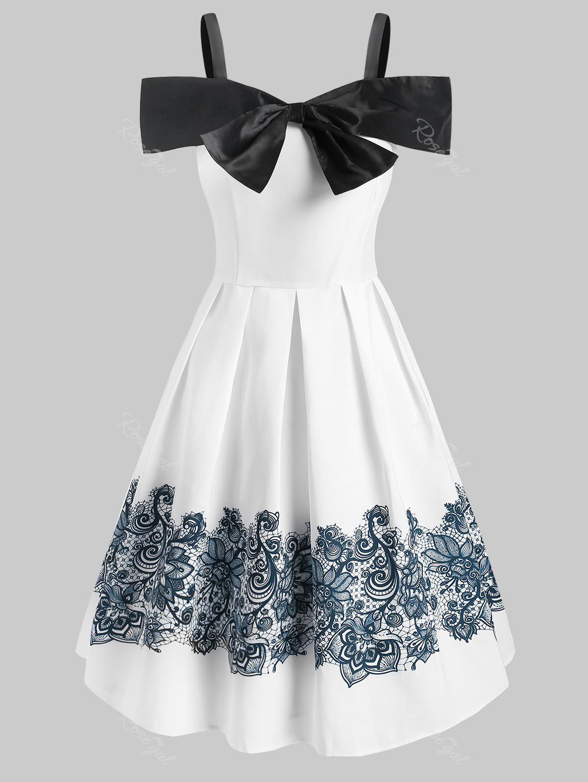 

Bowknot Open Shoulder Foldover Dress, White