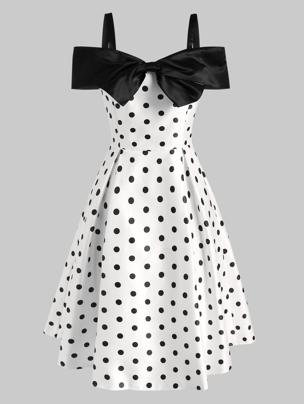 

Foldover Bowknot Cold Shoulder Dress, White