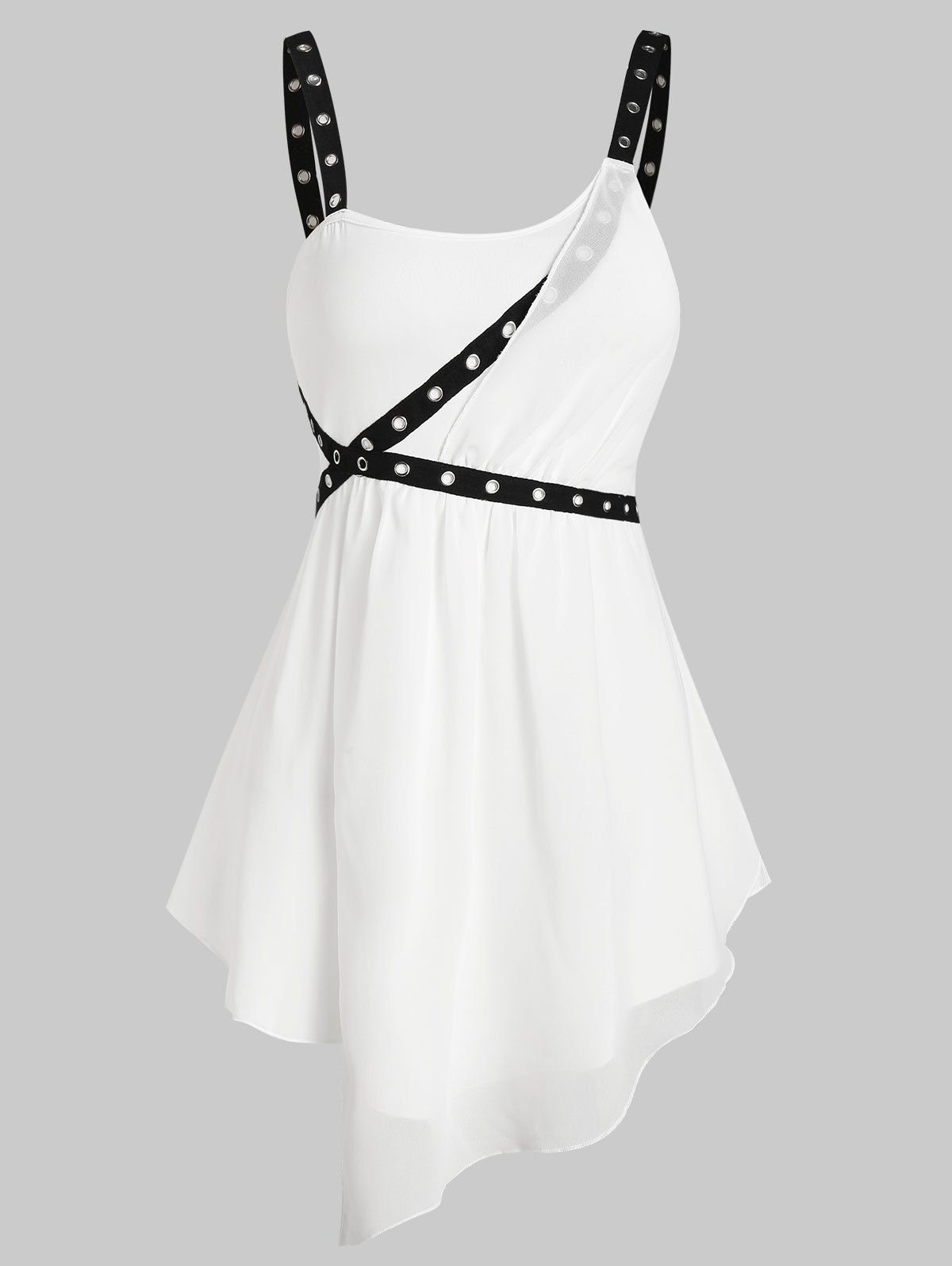 

Grommet Trim Asymmetrical Cami Tank Top, White