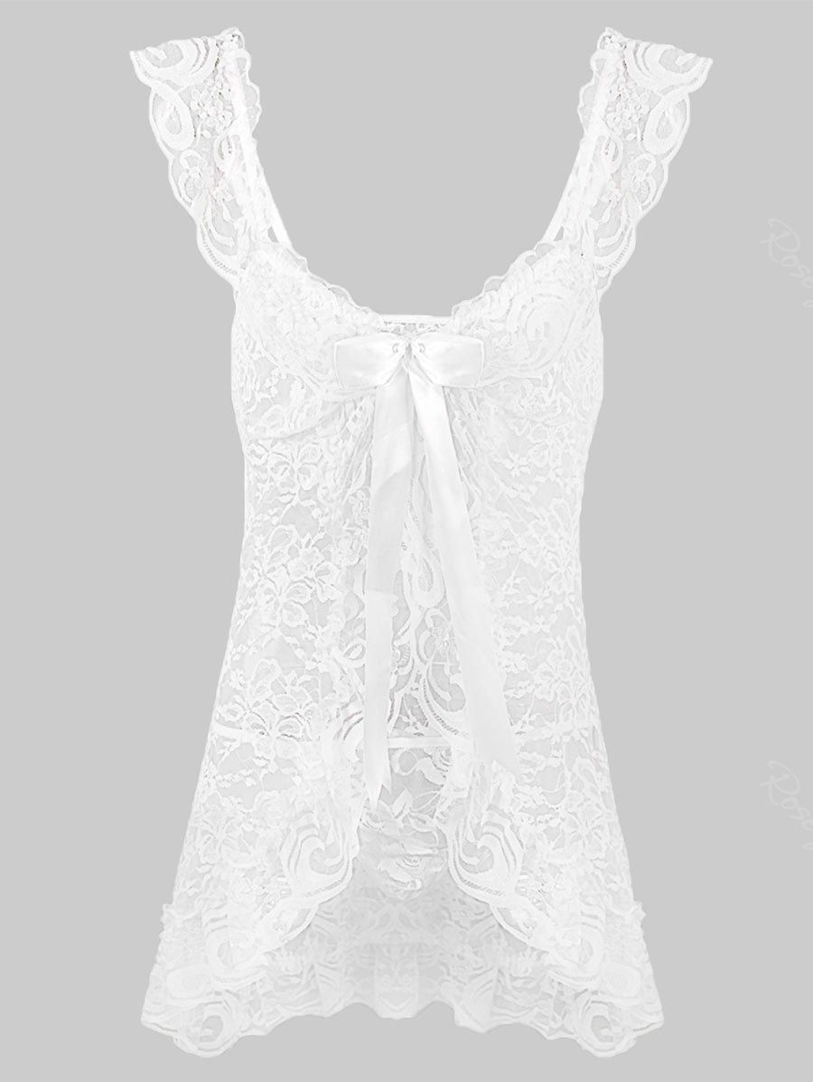 

Ruffles Bowknot Lace Plus Size Lingerie Babydoll, White