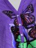Haut en Couleur Ombrée Papillon Imprimé à Manches Roulées de Grande Taille - Pourpre  1X