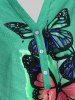 Plus Size Butterfly Print  Roll Up Sleeve Ombre Color Top -  