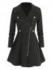 Plus Size Zip Up Turndown Collar Skirted Tunic Coat -  