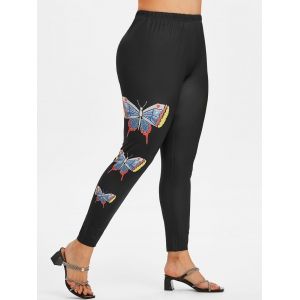 

Plus Size High Rise Butterfly Print Ninth Leggings, Black