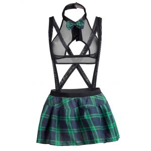 

Plus Size Halter Mesh Plaid Suspender Schoolgirl Lingerie Costume, Black