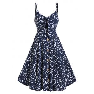 

Tiny Floral Print Button Through Knotted Dress, Cadetblue