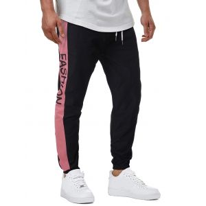 

Letter Print Drawstring Contrast Casual Pants, Black